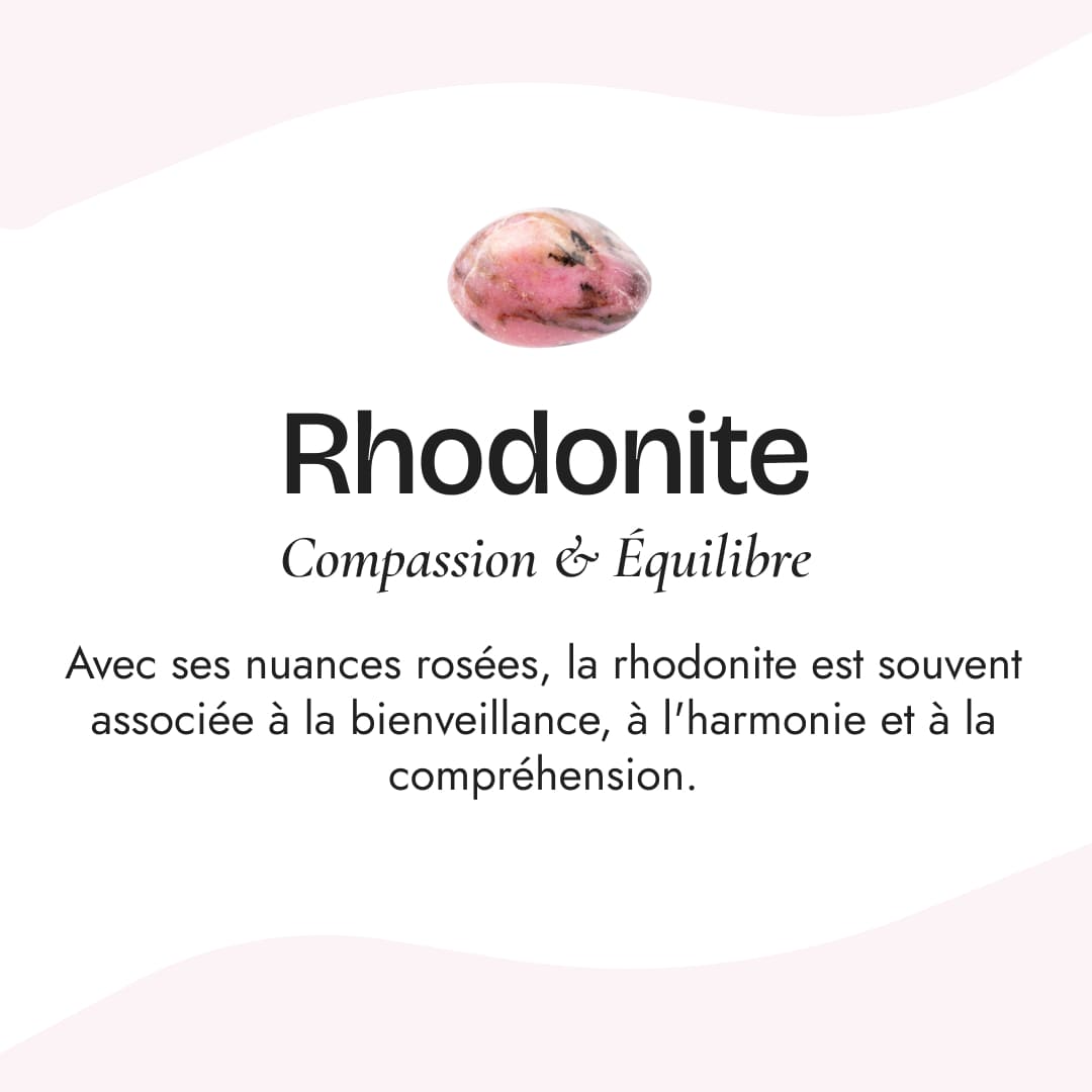 Pierre naturelle du Trio de Bracelets "Paix et Equilibre" en Onyx, Quartz Rose & Rhodonite