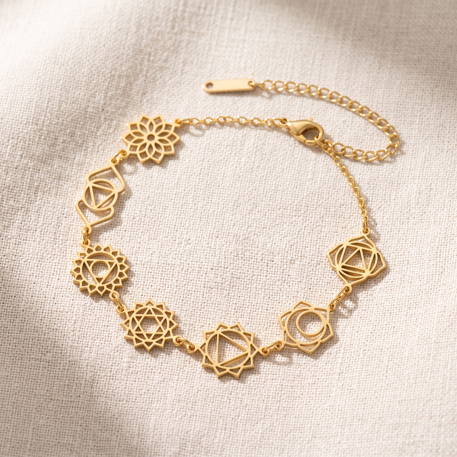 Bracelet "Alignement" – Symboles des 7 Chakras, bracelet en pierres naturelles
