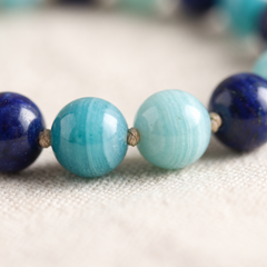 Détail des pierres du Bracelet "Océan" en Amazonite, Lapis Lazuli, Aigue-Marine & Apatite