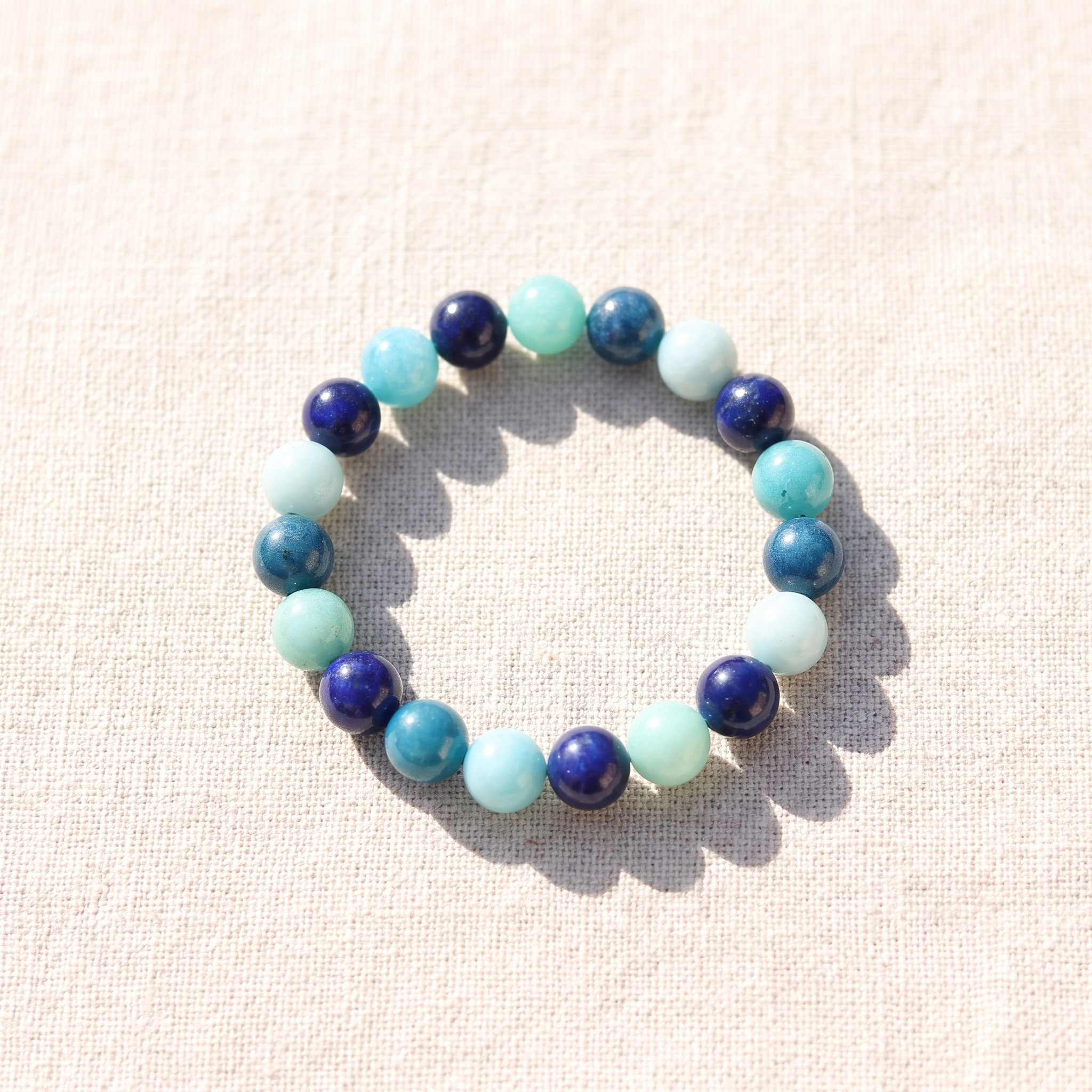 Bracelet "Océan" en Amazonite, Lapis Lazuli, Aigue-Marine & Apatite, bracelet en pierres naturelles