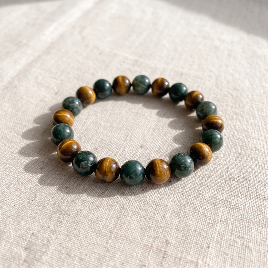 Bracelet "Équilibre & Protection" en Oeil de Tigre & Agate Mousse, bracelet en pierres naturelles