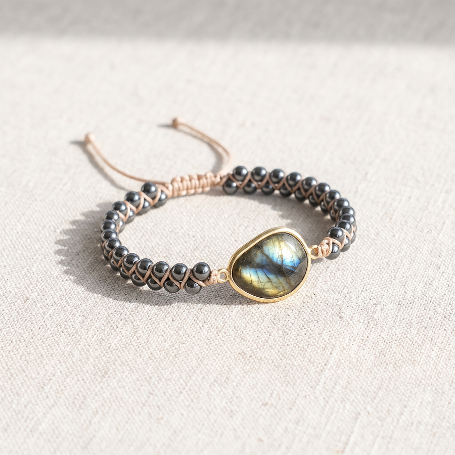 Bracelet "Oeil Céleste" en Labradorite & Hématite, bracelet en pierres naturelles