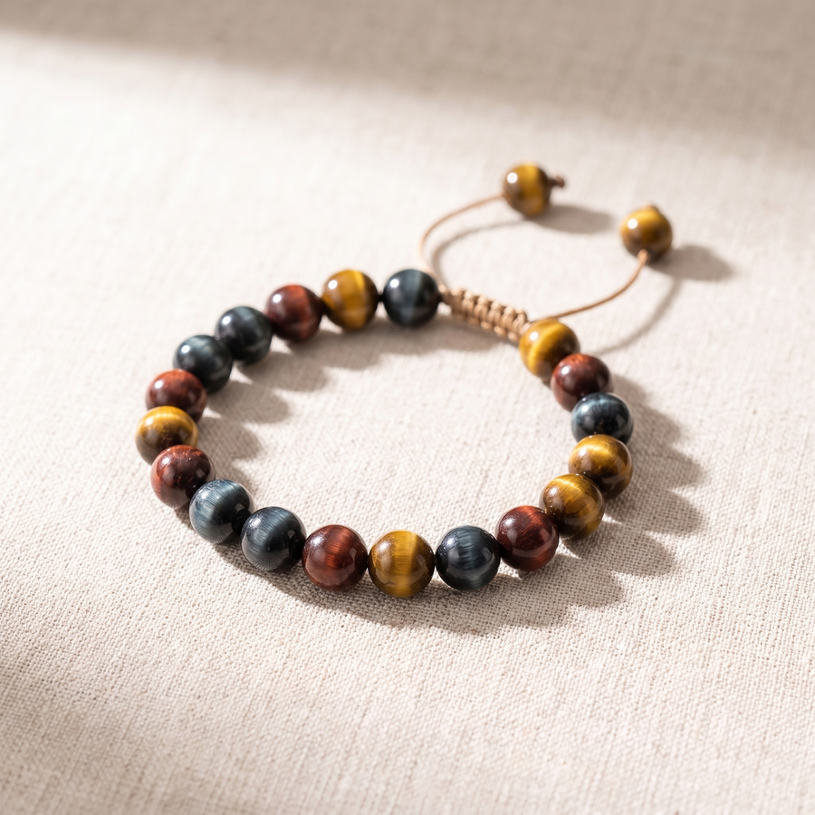Bracelet "Oeil Multiple" en Oeil de Tigre, Oeil de Taureau & Oeil de Faucon, bracelet en pierres naturelles