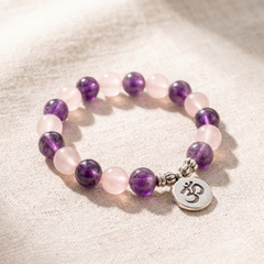 Bracelet "Amour & Spiritualité" en Améthyste & Quartz Rose, bracelet en pierres naturelles