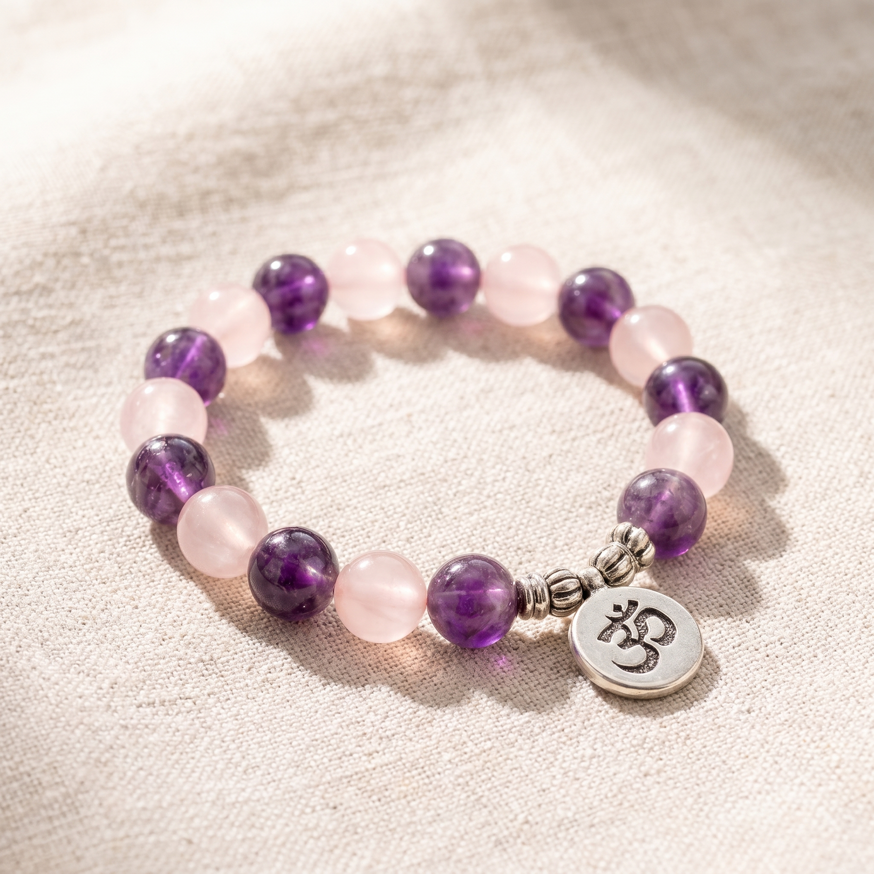 Bracelet "Amour & Spiritualité" en Améthyste & Quartz Rose, bracelet en pierres naturelles