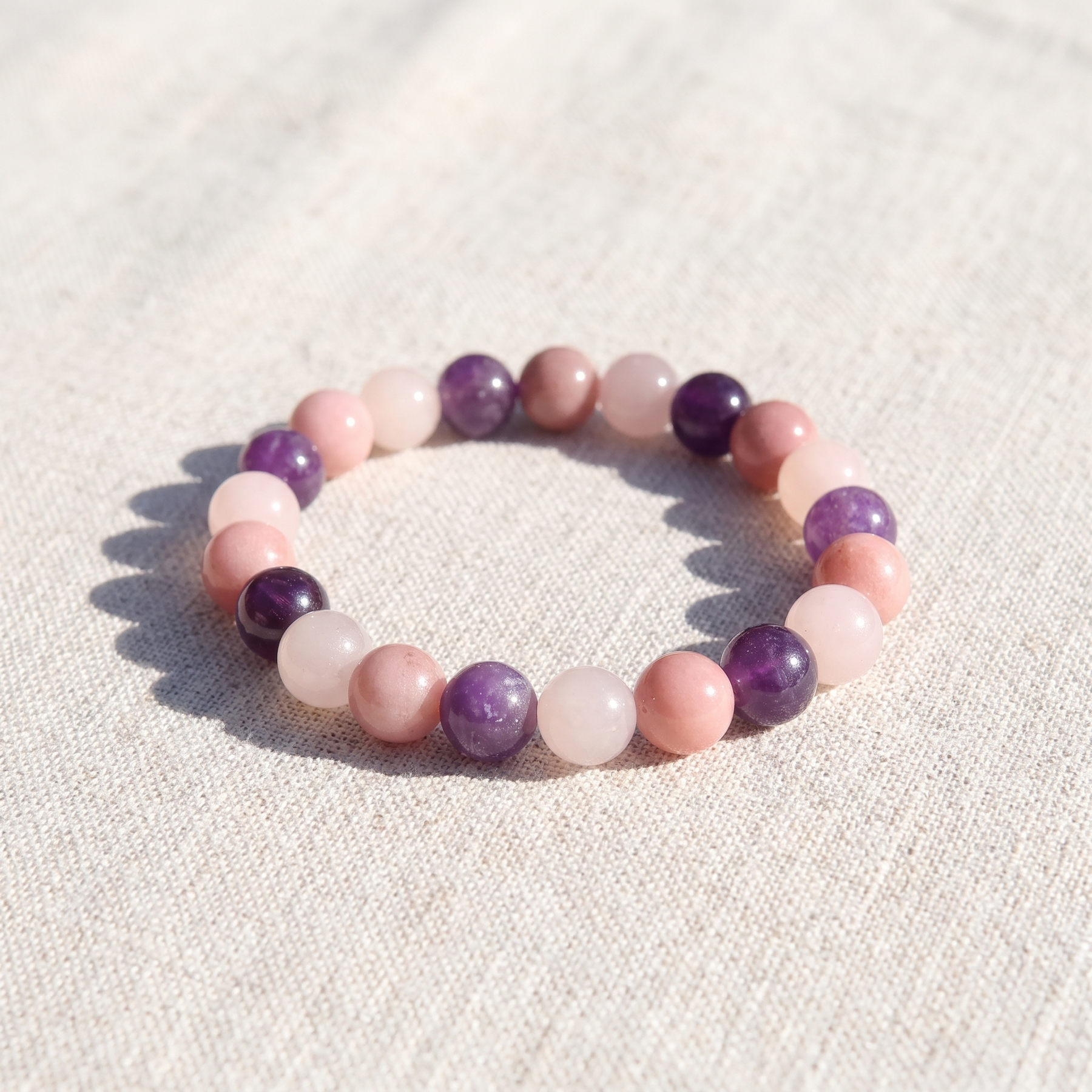 Bracelet "Amour de Soi" en Rhodonite, Quartz Rose & Améthyste, bracelet en pierres naturelles