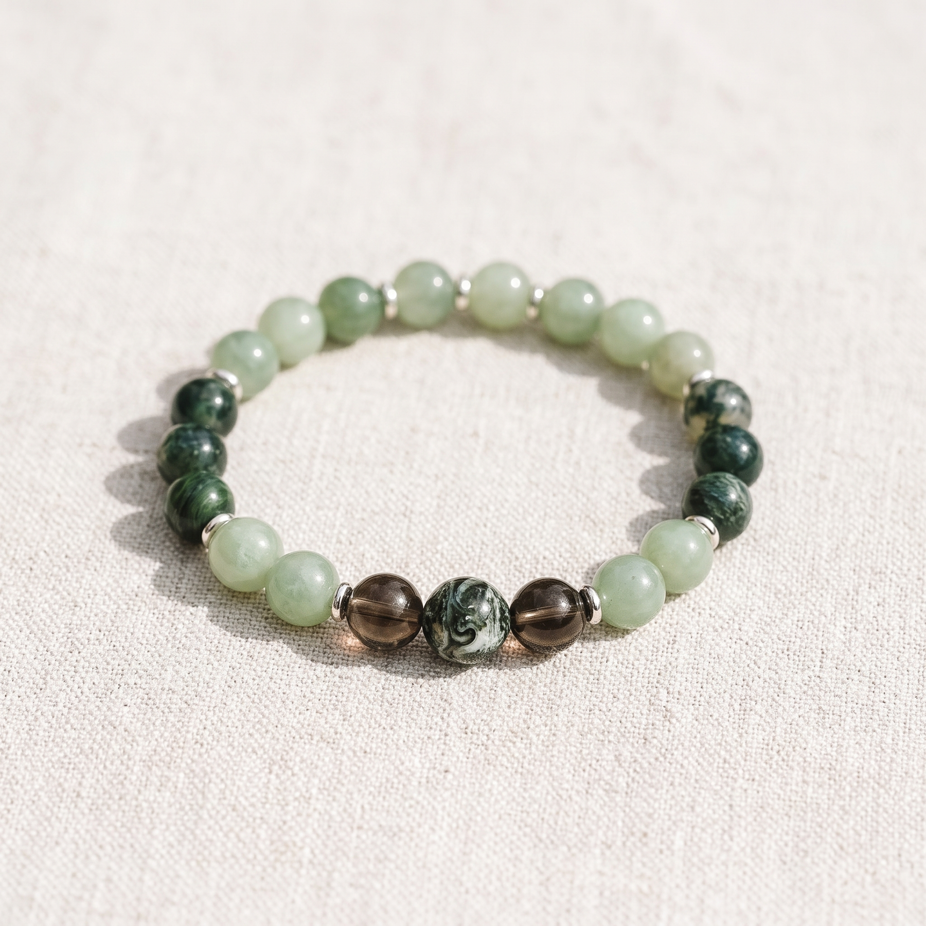 Bracelet "Chance & Protection" en Aventurine, Malachite & Quartz Fumé, bracelet en pierres naturelles