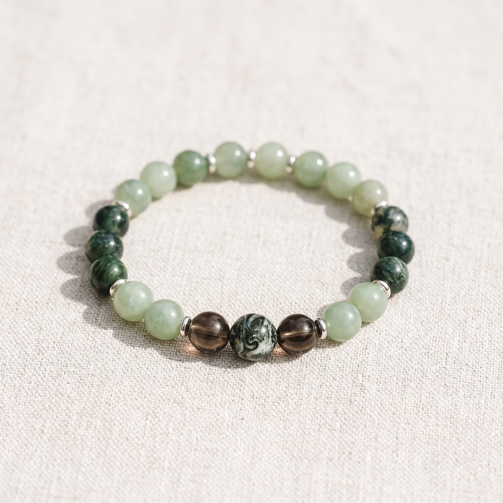Bracelet "Chance & Protection" en Aventurine, Malachite & Quartz Fumé, bracelet en pierres naturelles