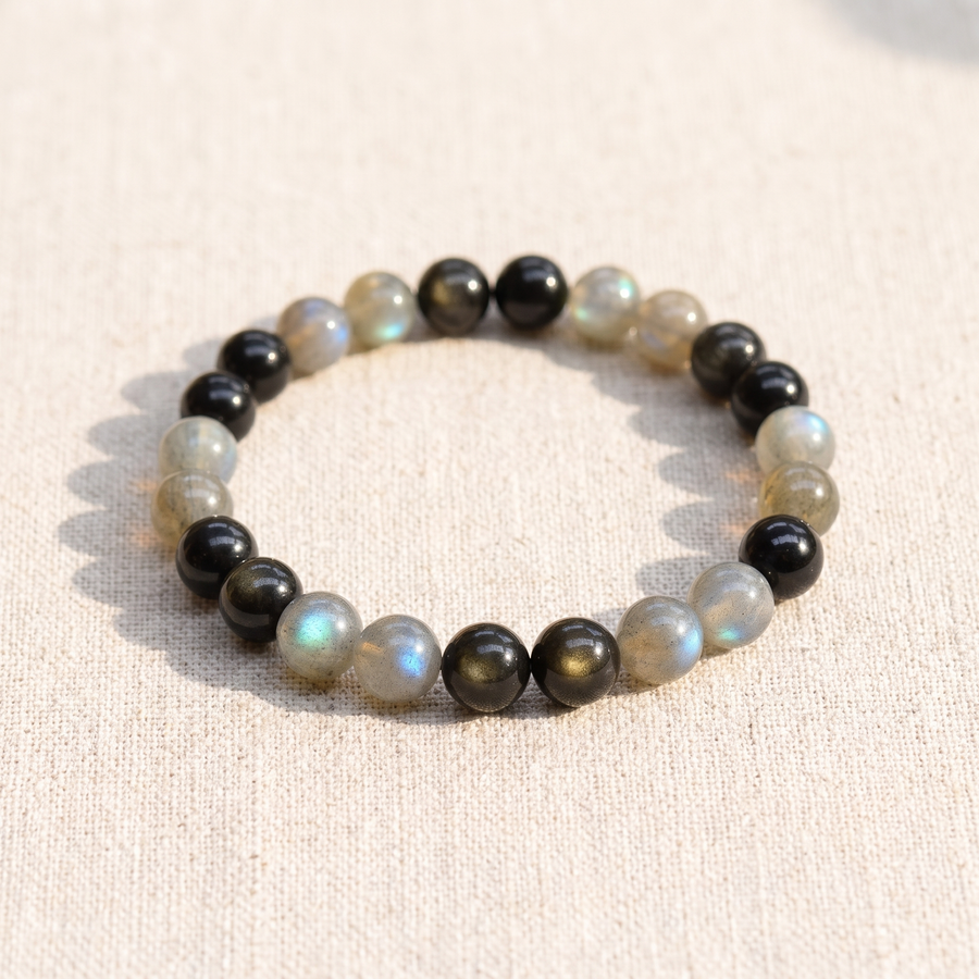 Bracelet "Refuge Spirituel" en Labradorite & Obsidienne Dorée, bracelet en pierres naturelles