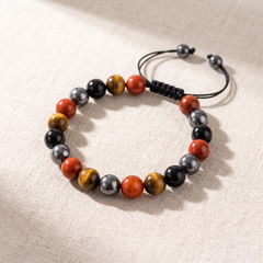 Bracelet "Ancrage & Protection" en Tourmaline, Jaspe Rouge, Hématite & Oeil de Tigre, bracelet en pierres naturelles