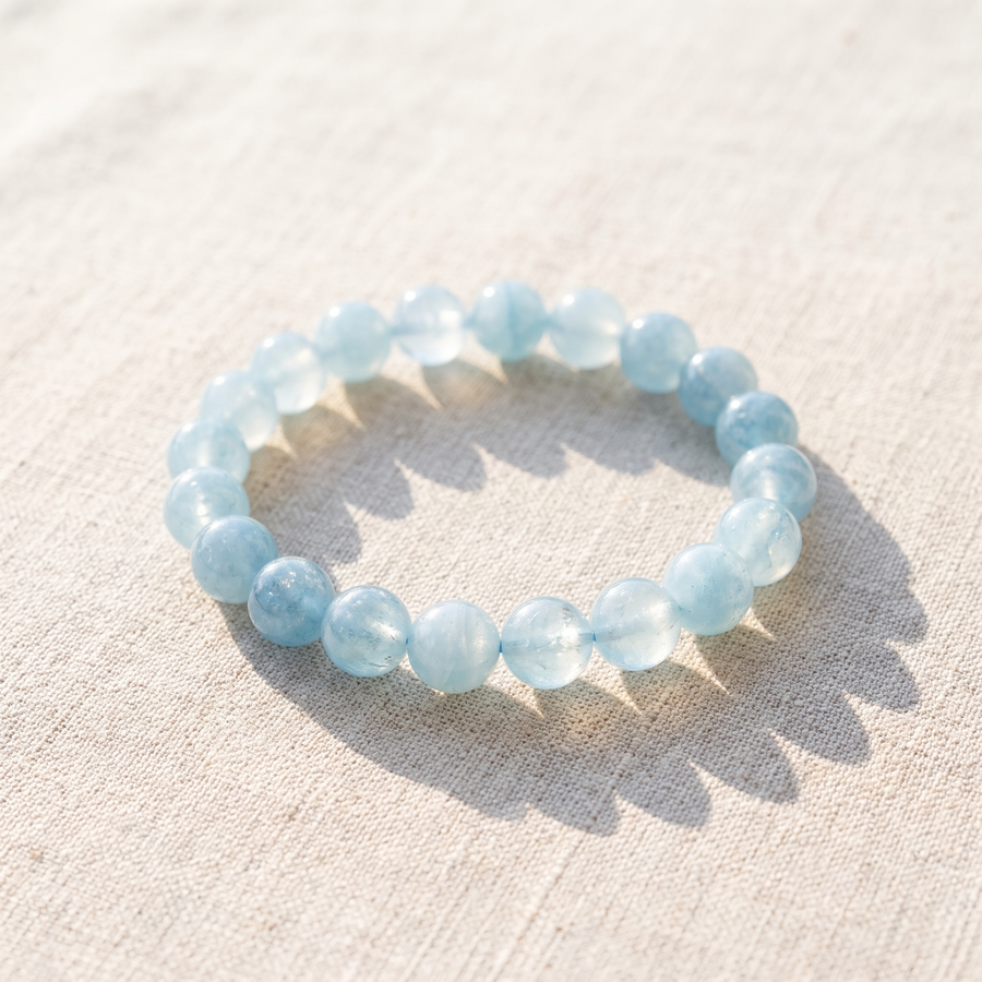 Bracelet "Bonheur" en Aigue-Marine, bracelet en pierres naturelles
