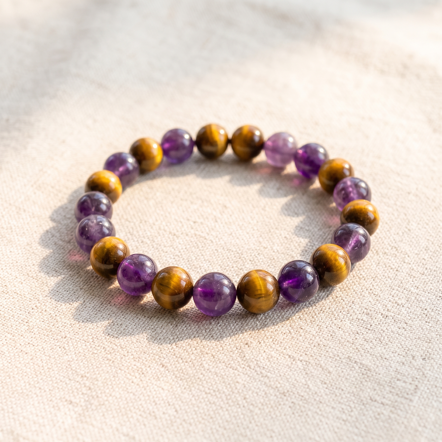 Bracelet "Délivrance" en Améthyste & Oeil de Tigre, bracelet en pierres naturelles