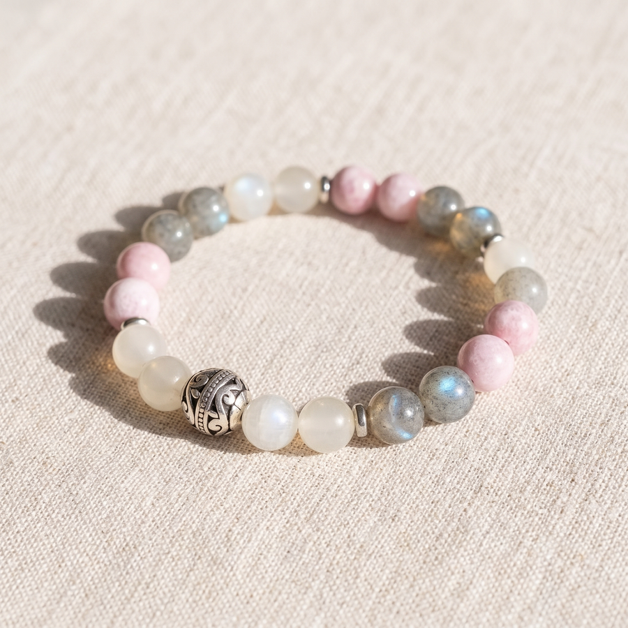 Bracelet "Douceur Féminine" en Labradorite, Pierre de Lune & Kunzite, bracelet en pierres naturelles