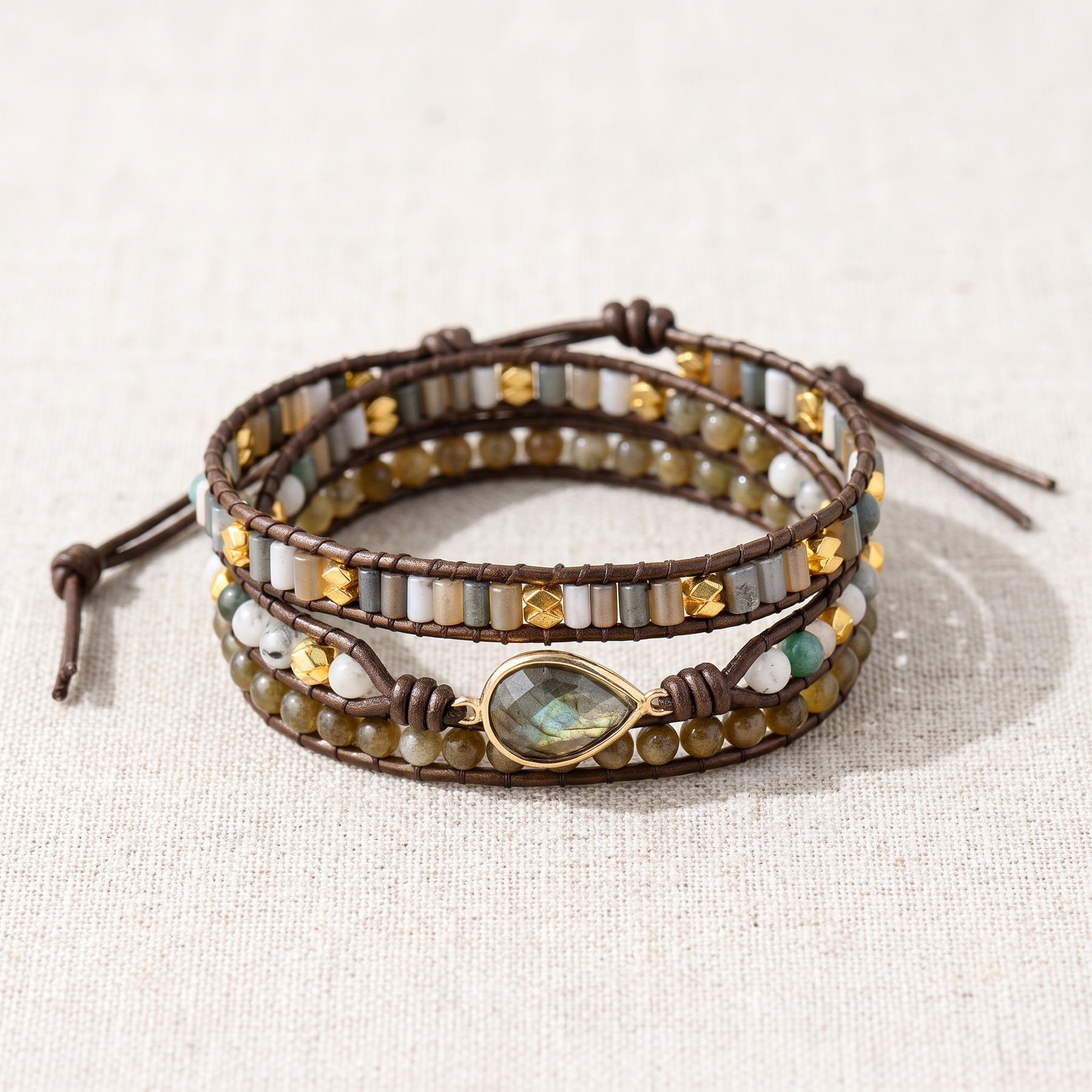 Bracelet Wrap "Protection Symbolique" en Labradorite, bracelet en pierres naturelles