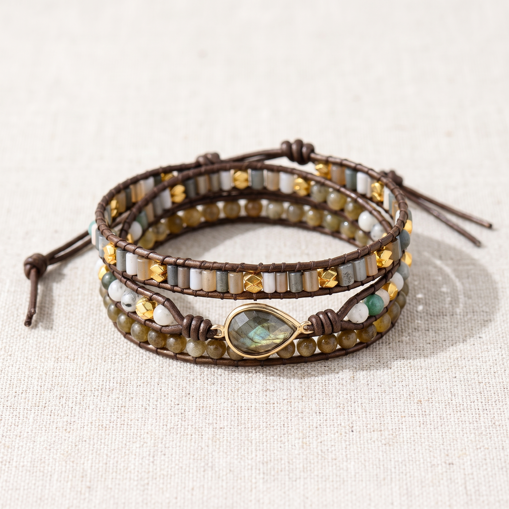 Bracelet Wrap "Protection Symbolique" en Labradorite, bracelet en pierres naturelles