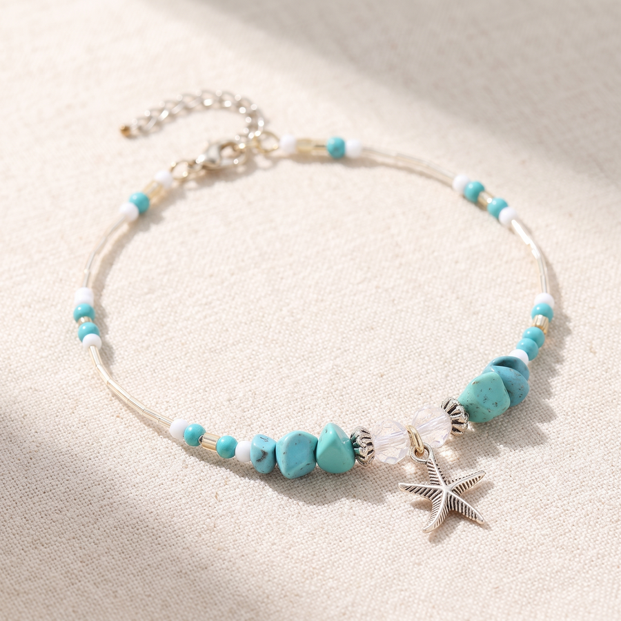 Bracelet de Cheville Étoile de Mer Turquoise, bracelet en pierres naturelles