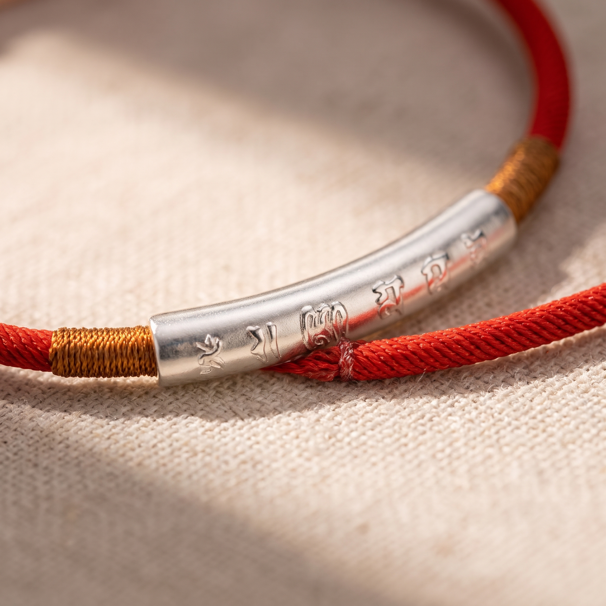 Détail des pierres du Bracelet Corde Rouge "Mantra" - Porte-Bonheur Symbolique