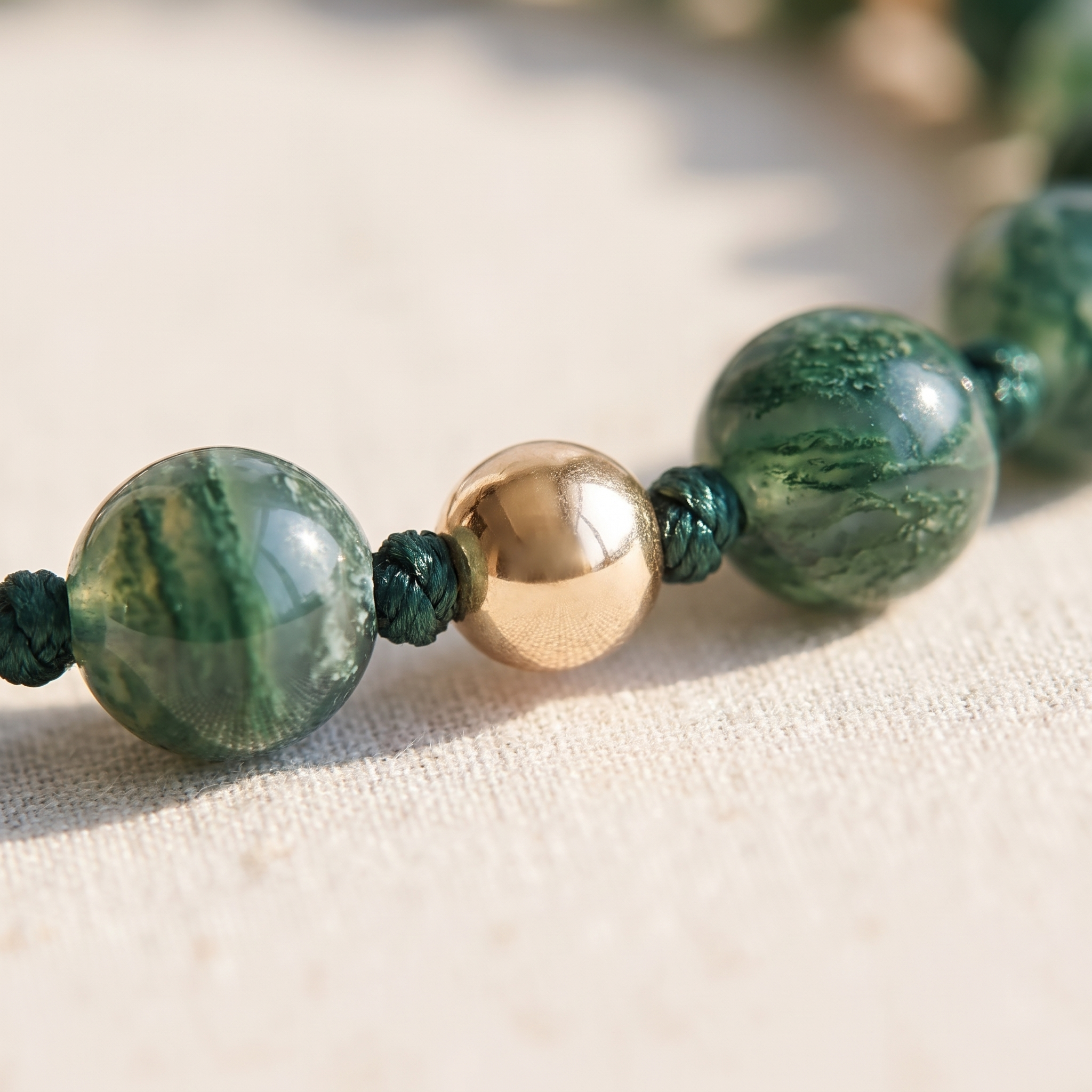 Détail des pierres du Bracelet Ajustable "Sérénité" en Agate Mousse