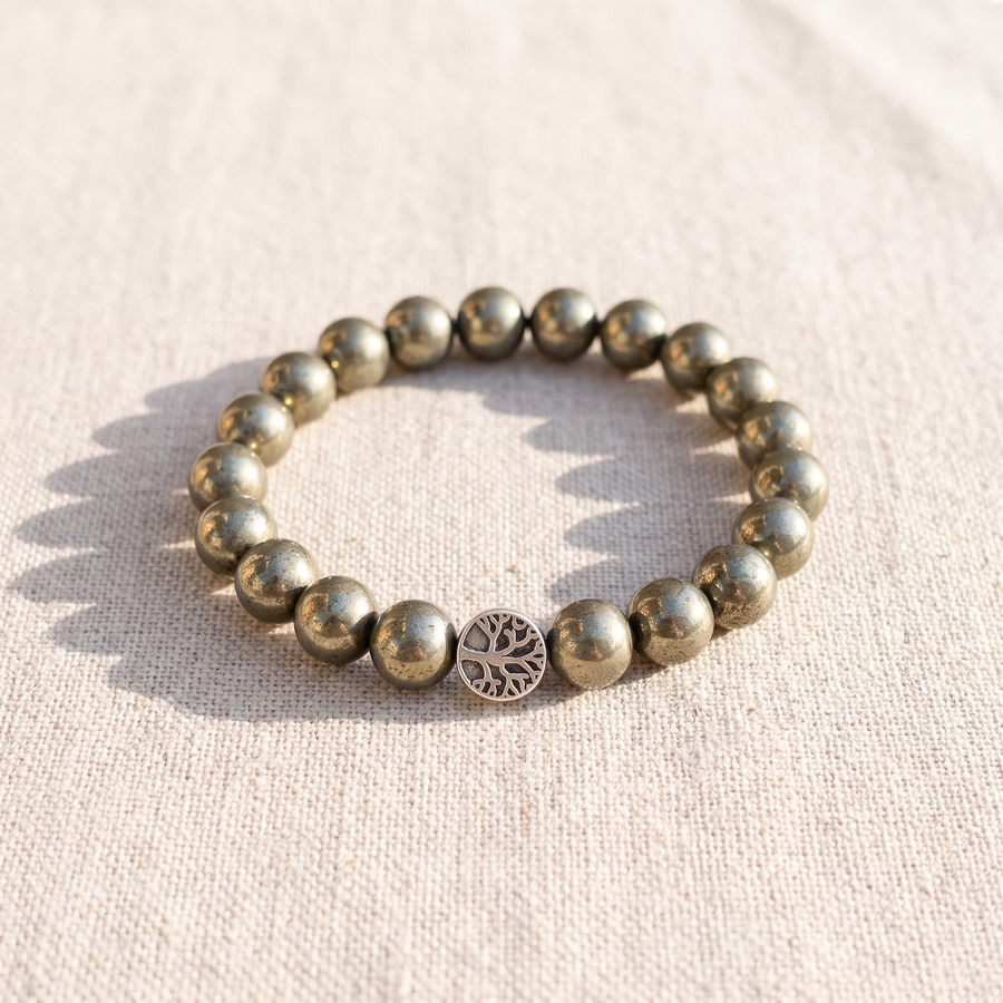 Bracelet Bouclier de Prospérité en Pyrite, bracelet en pierres naturelles