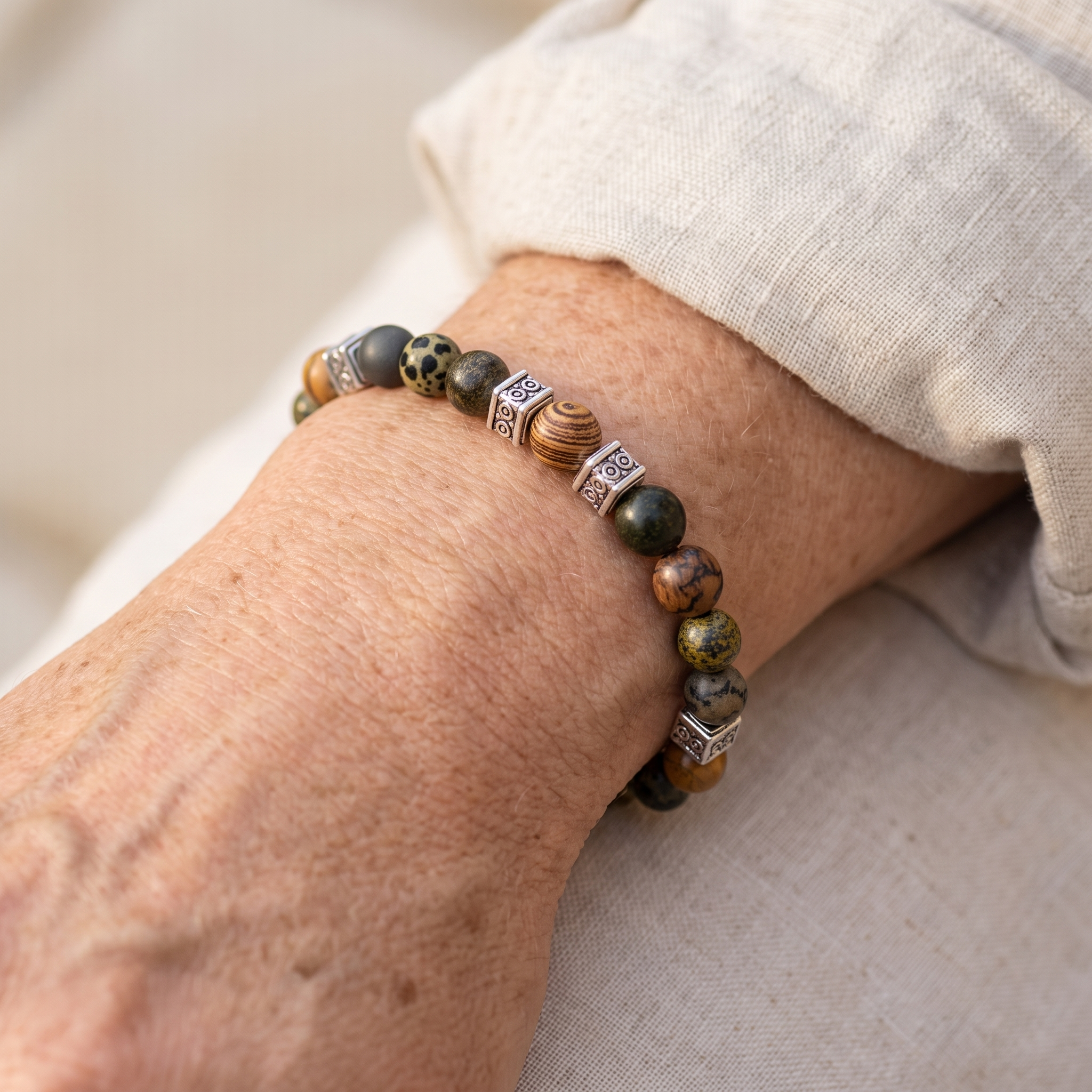 Bracelet "Stabilité Intérieure" en Jaspe porté au poignet