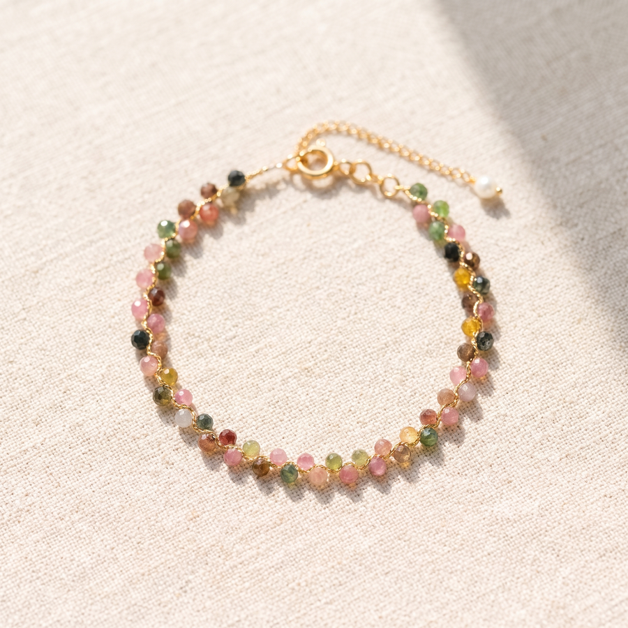 Bracelet Élégant en Tourmaline Multicolore, bracelet en pierres naturelles