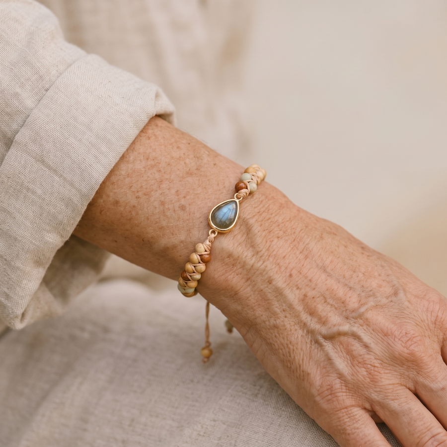 Bracelet Tressé "Audace" en Jaspe & Labradorite porté au poignet