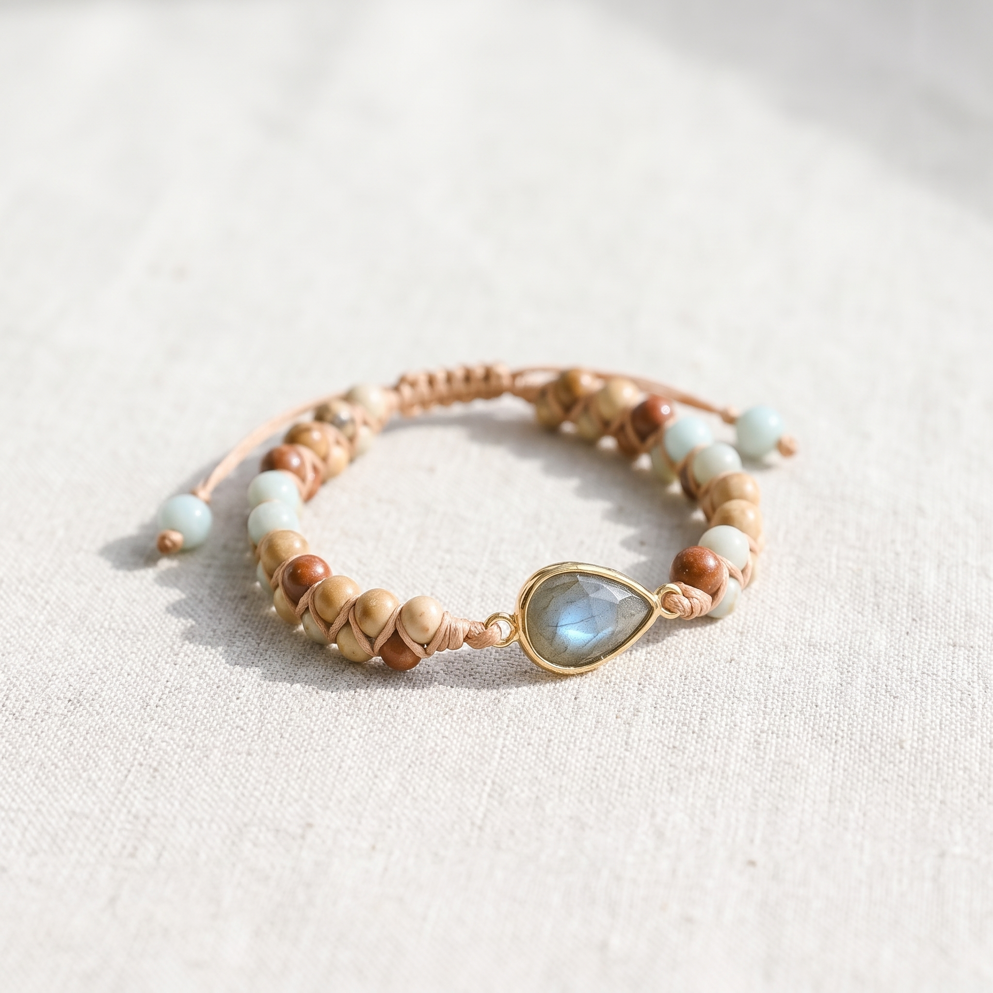 Bracelet Tressé "Audace" en Jaspe & Labradorite, bracelet en pierres naturelles