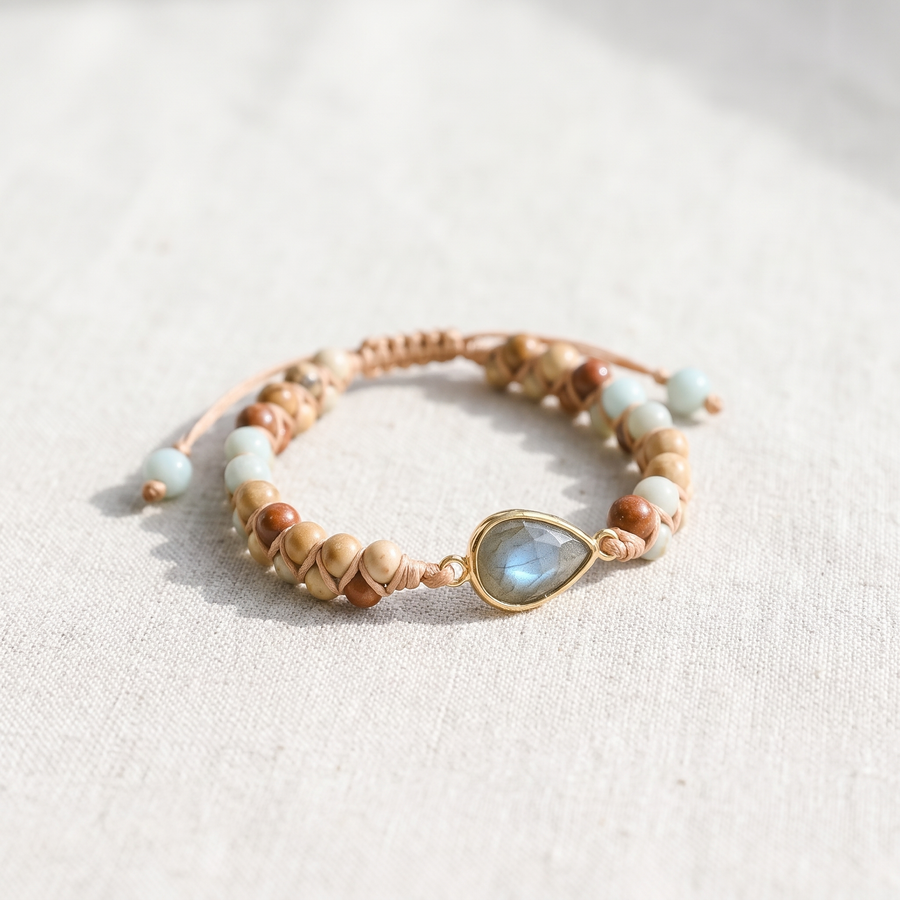 Bracelet Tressé "Audace" en Jaspe & Labradorite, bracelet en pierres naturelles