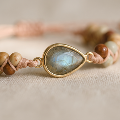 Détail des pierres du Bracelet Tressé "Audace" en Jaspe & Labradorite