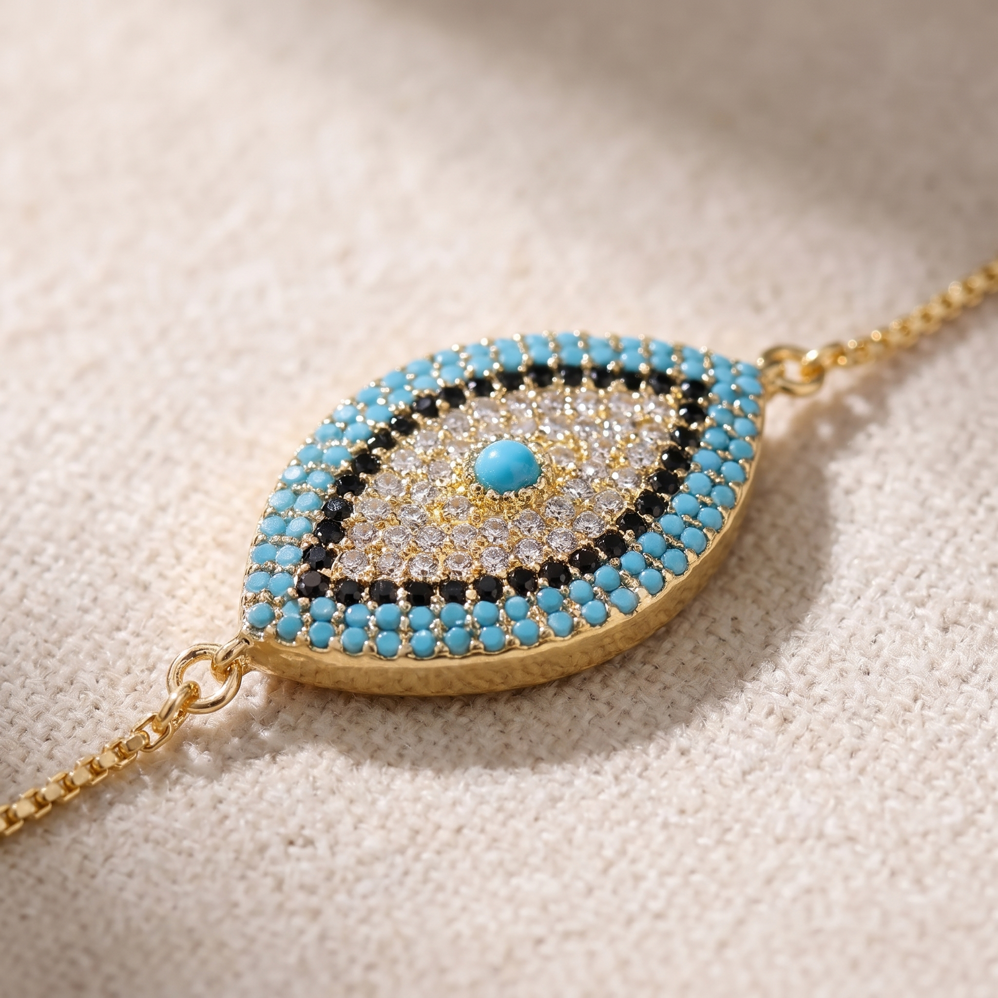 Détail des pierres du Bracelet Œil Bleu – Symbole Traditionnel contre le Mauvais Œil